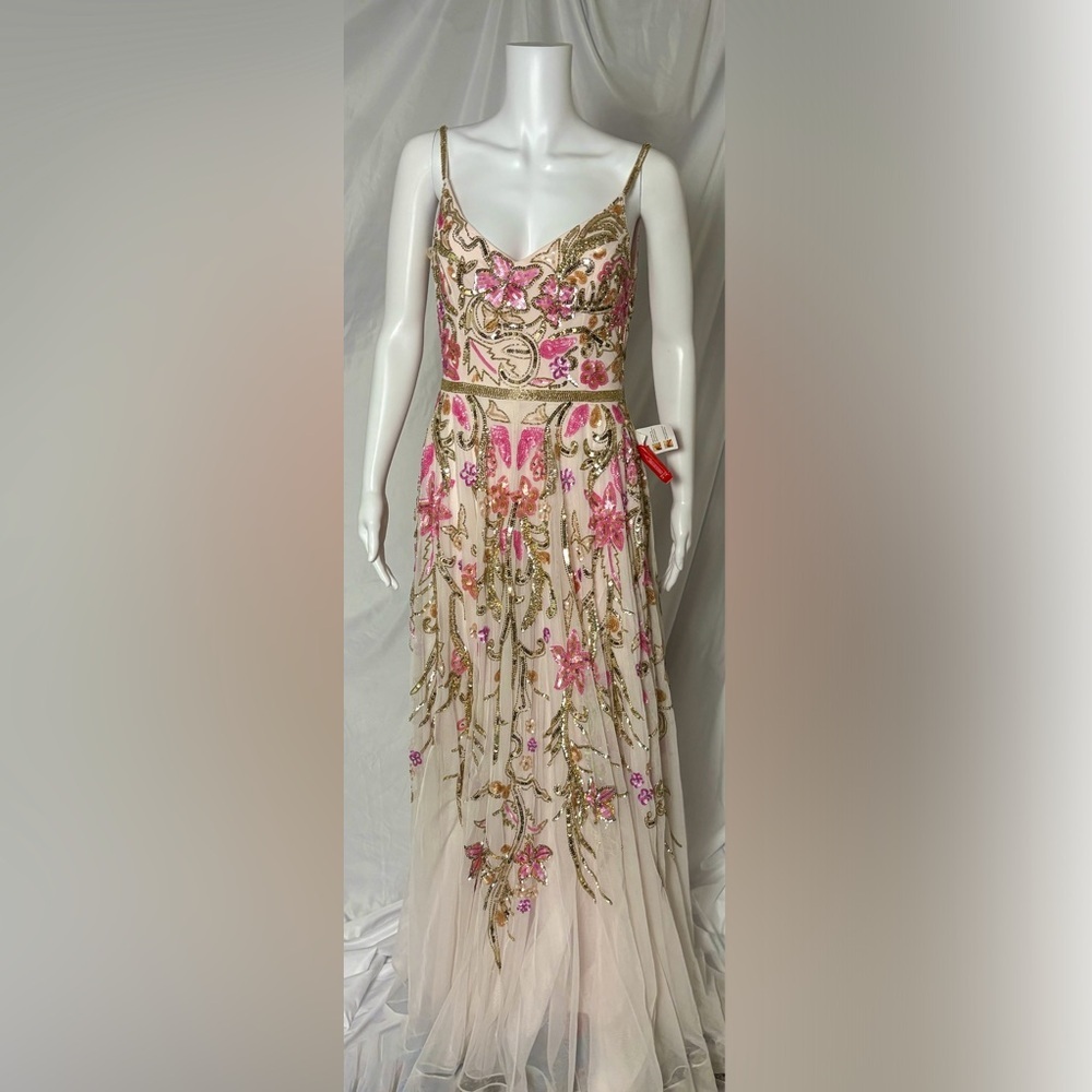 Mac Duggal Pink & Gold Embroidered Floral Maxi Dress - Picture 5 of 10